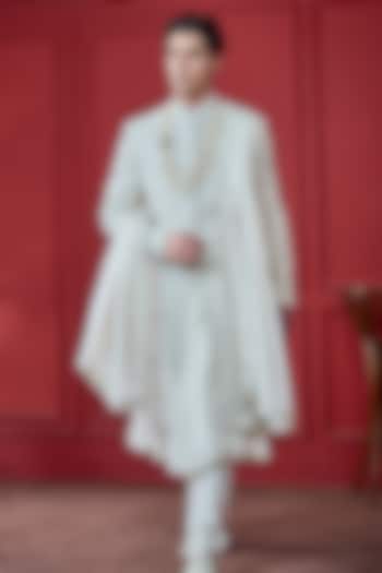 Ivory Silk Cutdana Embroidered Wedding Sherwani Set by RE CHANNEL at Pernia's Pop Up Shop