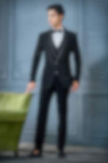 Black Imported Suiting Fabric Sequins Work Tuxedo Set by RE CHANNEL at Pernia's Pop Up Shop