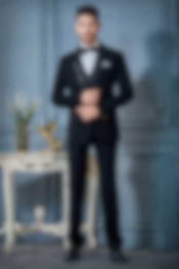 Black Japanese Fabric Salli Work Tuxedo Set by RE CHANNEL