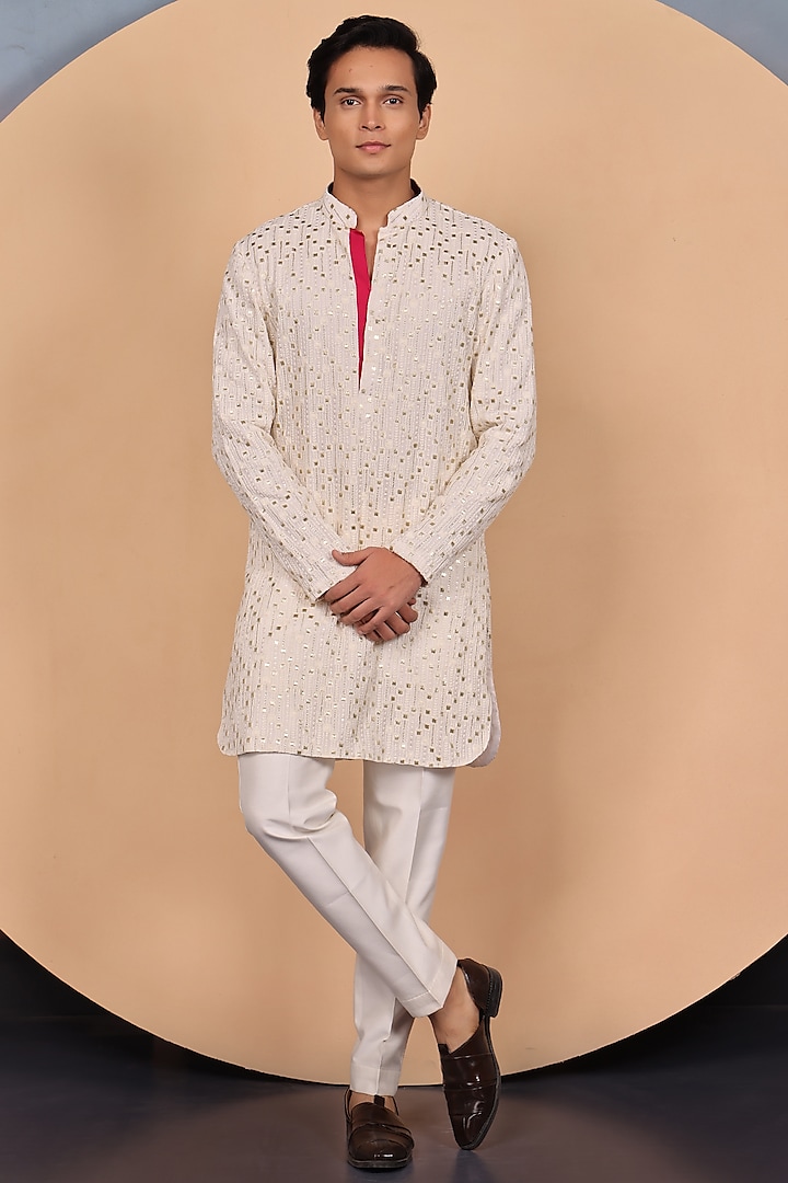 Off-White Lucknowi Resham Embroidered Kurta Set by RE CHANNEL