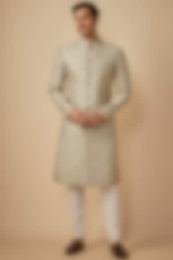 Grey Silk Hand Embroidered Wedding Sherwani Set by RE CHANNEL at Pernia's Pop Up Shop