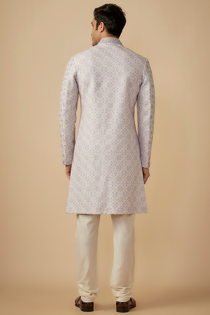 Light Lavender Silk Resham Embroidered Wedding Sherwani Set by RE CHANNEL at Pernia's Pop Up Shop
