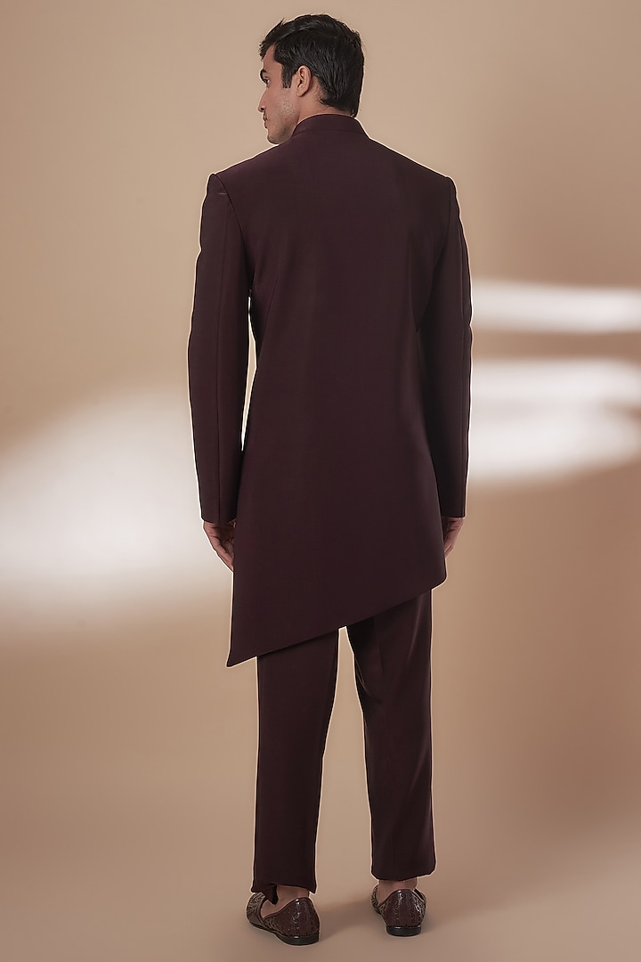 Wine Imported Suiting Motif Work Indowestern Set by RE CHANNEL at Pernia's Pop Up Shop