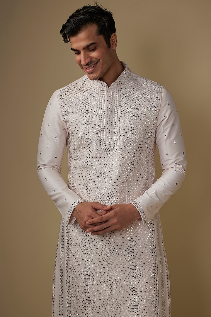 Pink Silk Mirror Work Kurta Set by RE CHANNEL at Pernia's Pop Up Shop