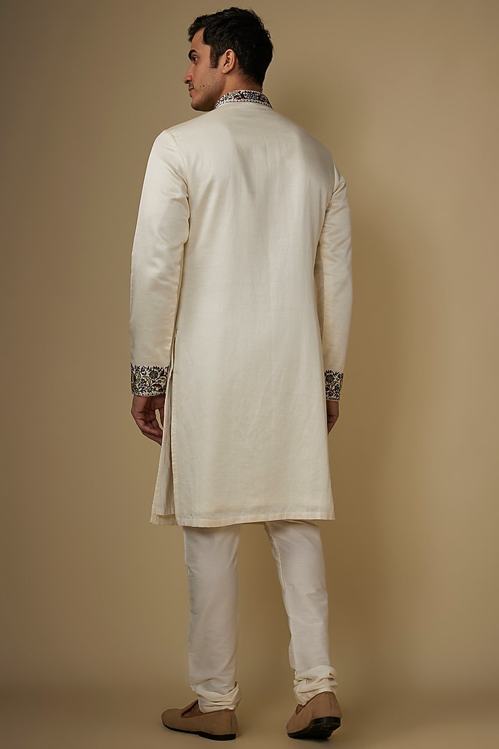 Off-White Silk Threadwork Kurta Set by RE CHANNEL at Pernia's Pop Up Shop
