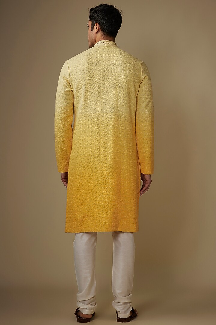 Yellow Silk Mirror Work Kurta Set by RE CHANNEL at Pernia's Pop Up Shop