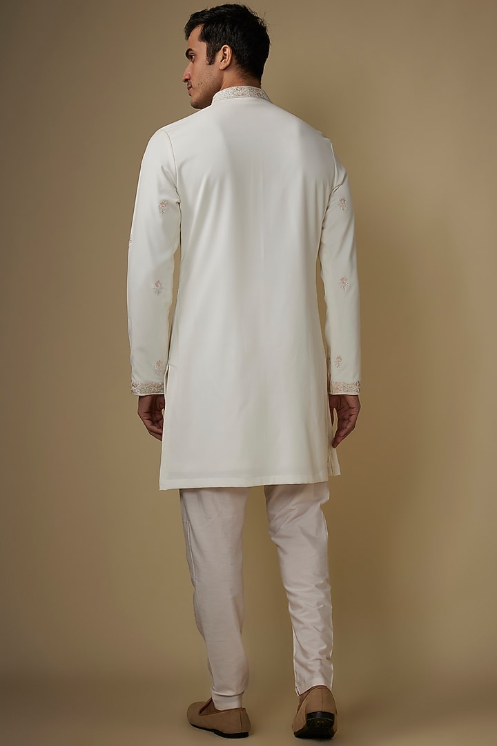 Off-White Silk Mirror Work Kurta Set by RE CHANNEL at Pernia's Pop Up Shop