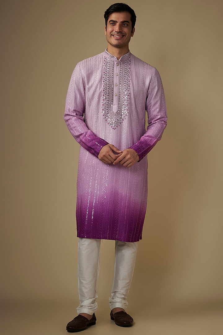 Purple Ombre Silk Mirror Work Kurta Set by RE CHANNEL at Pernia's Pop Up Shop