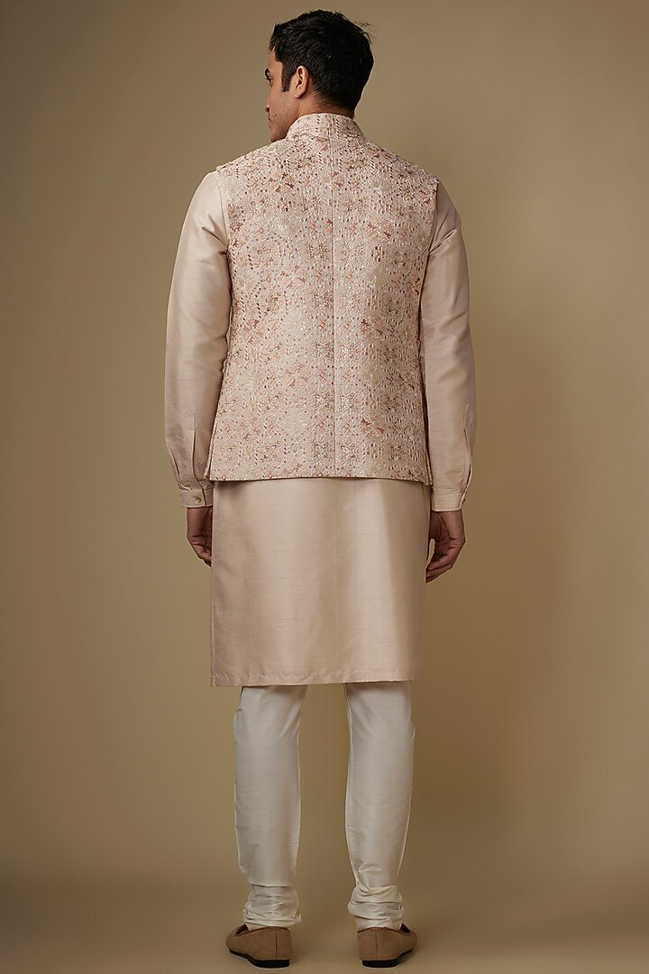 Fawn Silk Abstract Printed Bundi Jacket Set by RE CHANNEL at Pernia's Pop Up Shop