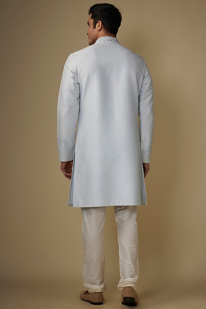 Blue Silk Mirror Work Kurta Set by RE CHANNEL at Pernia's Pop Up Shop