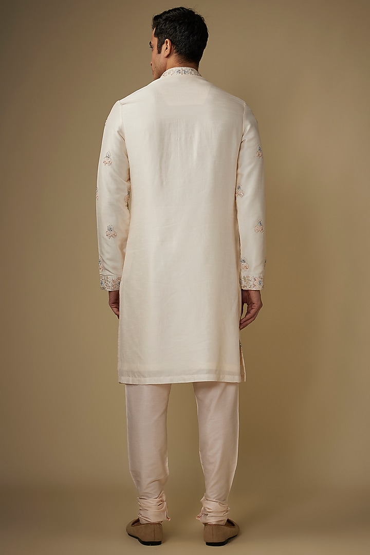 Light Gold Silk Thread Work Kurta Set by RE CHANNEL at Pernia's Pop Up Shop