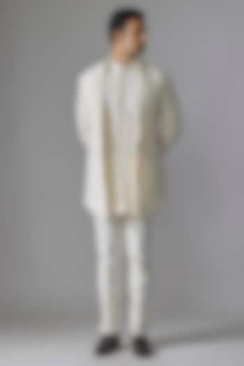 Cream Textured Fabric Wedding Indowestern Set by RE CHANNEL at Pernia's Pop Up Shop