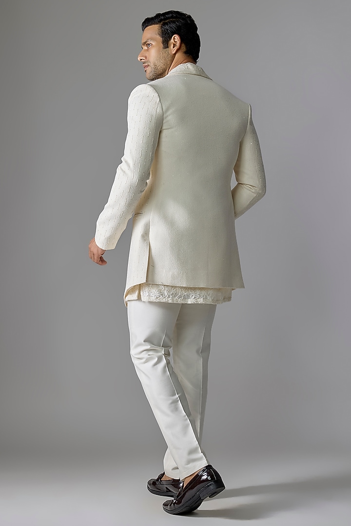 Cream Textured Fabric Wedding Indowestern Set by RE CHANNEL at Pernia's Pop Up Shop