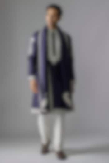 Blue Silk Thread Embroidered Kurta Set by RE CHANNEL at Pernia's Pop Up Shop