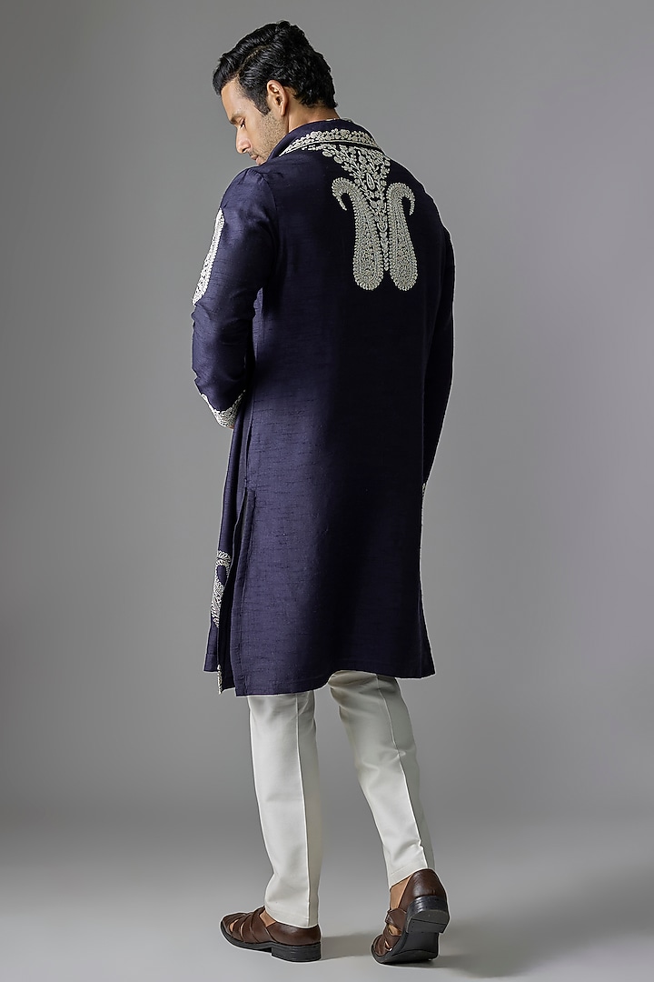 Blue Silk Thread Embroidered Kurta Set by RE CHANNEL at Pernia's Pop Up Shop