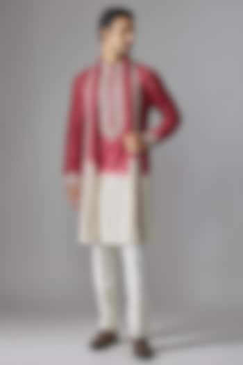 Red & White Ombre Silk Textured Sequins Embellished Kurta Set by RE CHANNEL at Pernia's Pop Up Shop