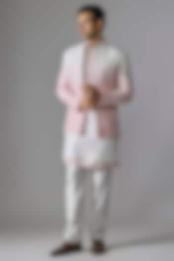 White & Pink Ombre Textured Thread Embroidered Indowestern Set by RE CHANNEL at Pernia's Pop Up Shop