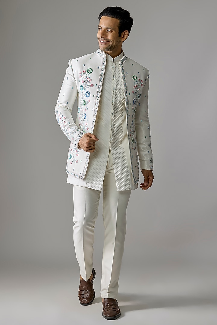 Pink Silk Zari Embroidered Wedding Indowestern Set by RE CHANNEL at Pernia's Pop Up Shop