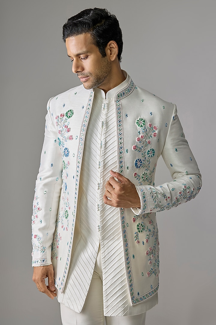 Pink Silk Zari Embroidered Wedding Indowestern Set by RE CHANNEL at Pernia's Pop Up Shop