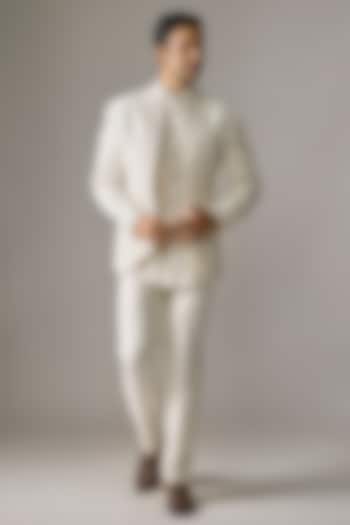 Cream Textured Fabric Pearl Embroidered Wedding Indowestern Set by RE CHANNEL at Pernia's Pop Up Shop