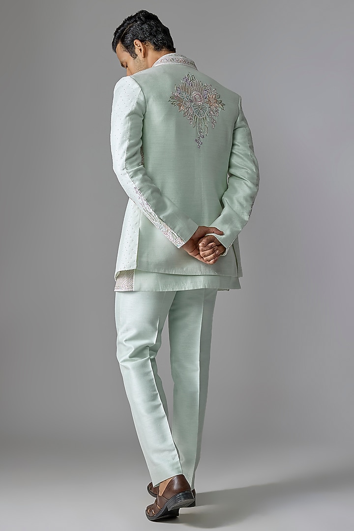 Mint Green Silk Sequins Embroidered Wedding Indowestern Set by RE CHANNEL at Pernia's Pop Up Shop