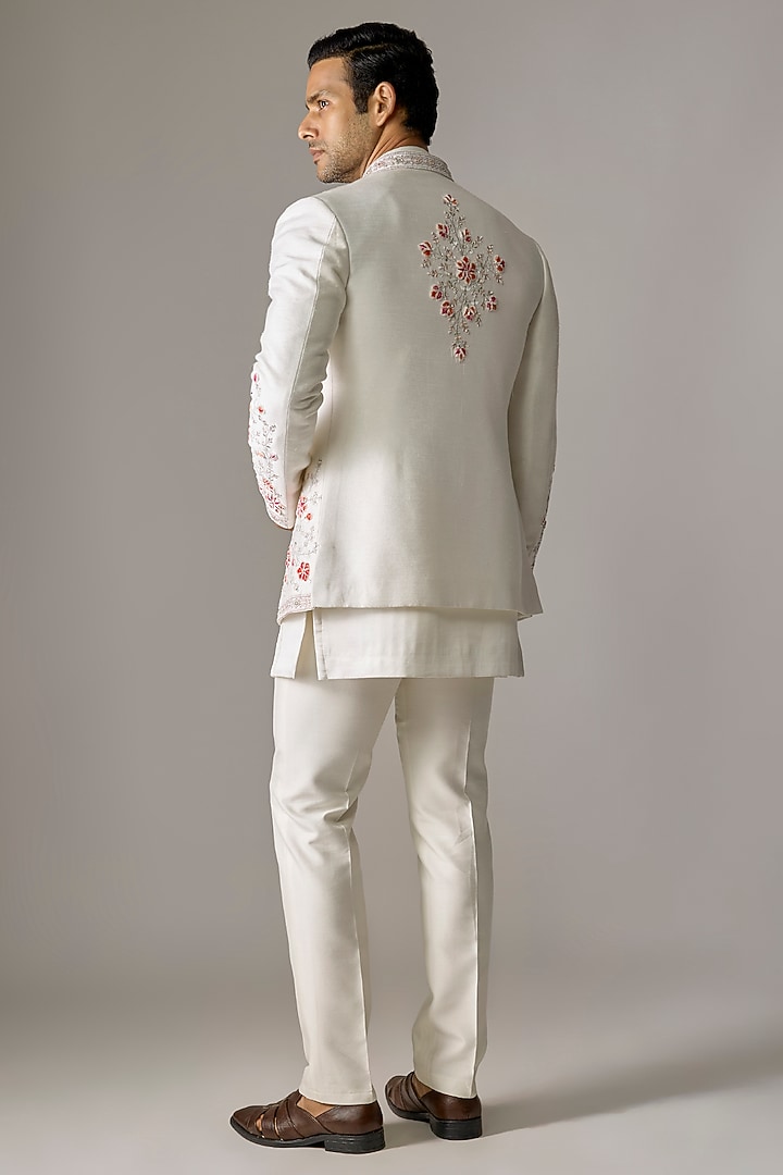 White Silk Cutdana Embroidered Wedding Indowestern Set by RE CHANNEL at Pernia's Pop Up Shop