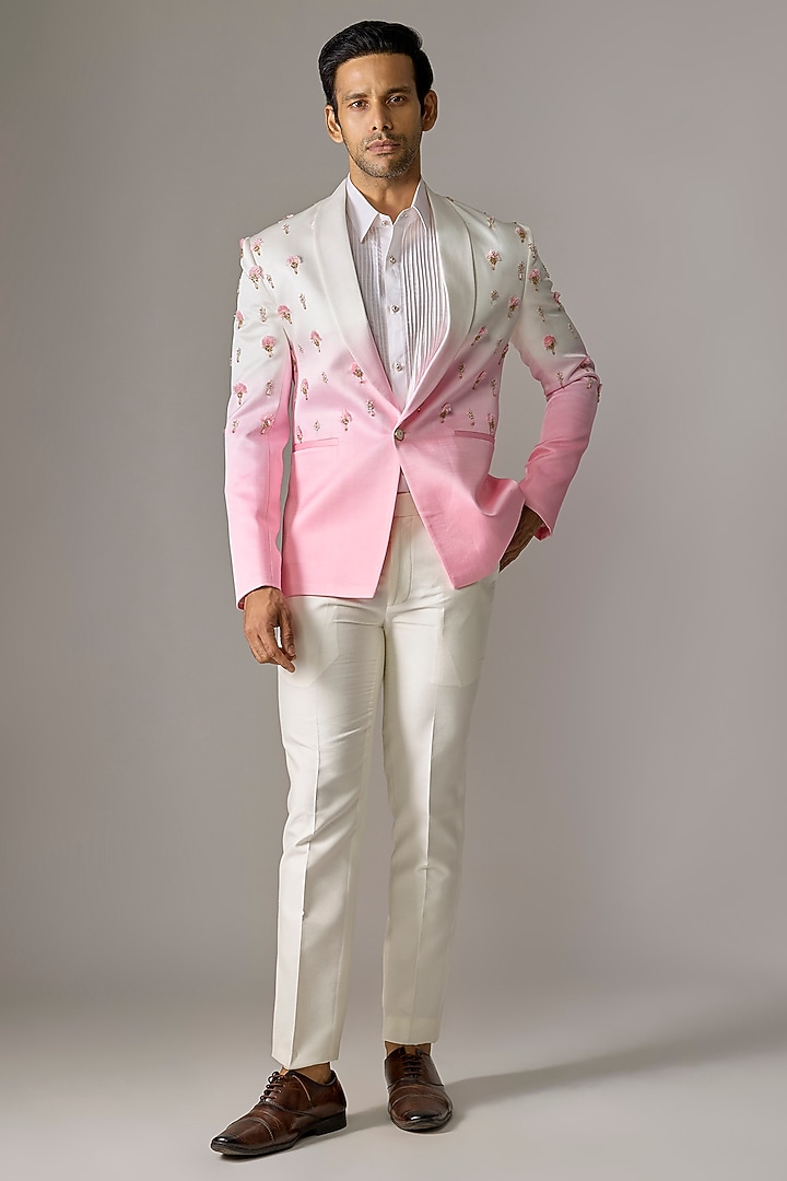 Pink Silk Thread Embroidered Blazer Set  by RE CHANNEL at Pernia's Pop Up Shop