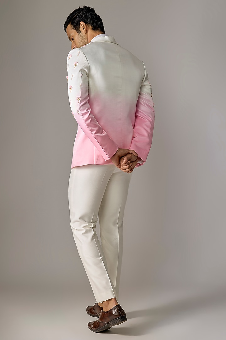 Pink Silk Thread Embroidered Blazer Set  by RE CHANNEL at Pernia's Pop Up Shop