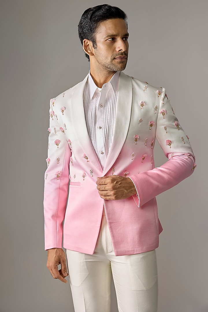 Pink Silk Thread Embroidered Blazer Set  by RE CHANNEL at Pernia's Pop Up Shop