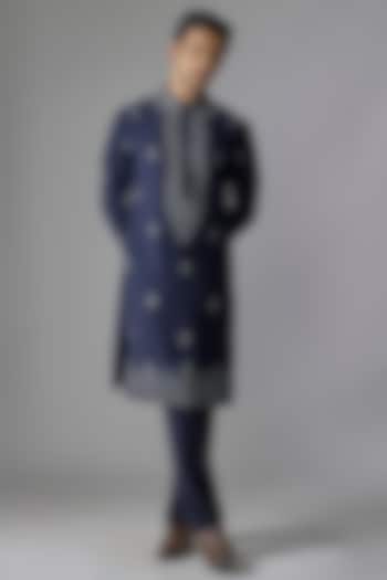 Blue Japanese Fabric Zari Embroidered Kurta Set by RE CHANNEL at Pernia's Pop Up Shop