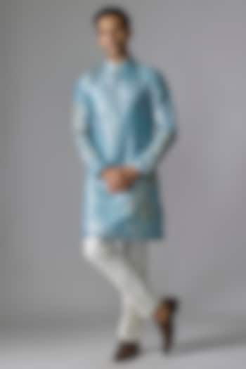 Blue Tissue Resham Embroidered Kurta Set by RE CHANNEL at Pernia's Pop Up Shop