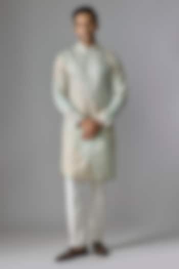 Peach Textured Fabric Cutdana Embroidered Kurta Set by RE CHANNEL at Pernia's Pop Up Shop