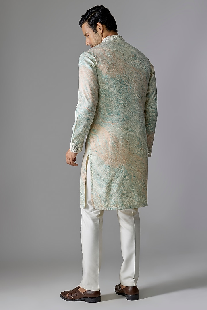 Peach Textured Fabric Cutdana Embroidered Kurta Set by RE CHANNEL at Pernia's Pop Up Shop