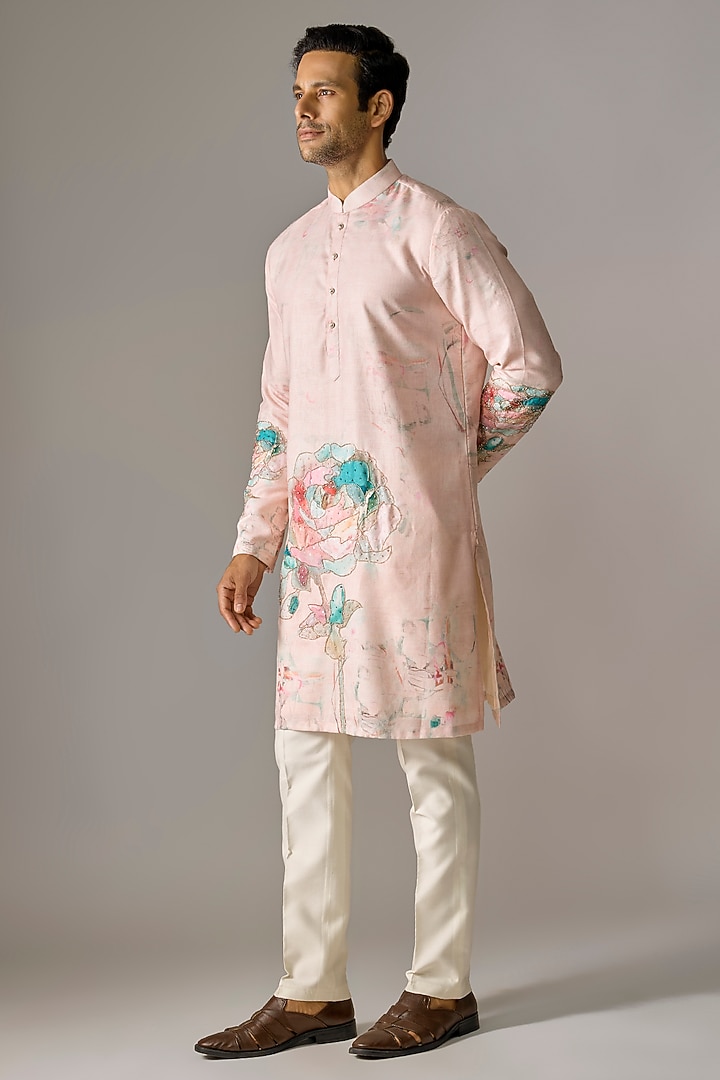 Peach Silk Cutdana Embroidered Kurta Set by RE CHANNEL at Pernia's Pop Up Shop