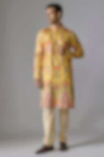 Yellow Premium Silk Digital Printed Kurta Set by RE CHANNEL at Pernia's Pop Up Shop