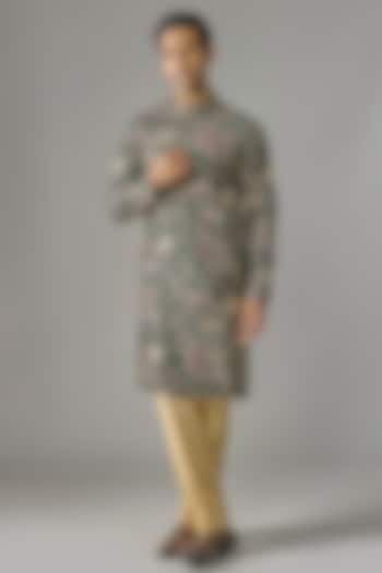 Dark Olive Silk Zari Embroidered Kurta Set by RE CHANNEL at Pernia's Pop Up Shop