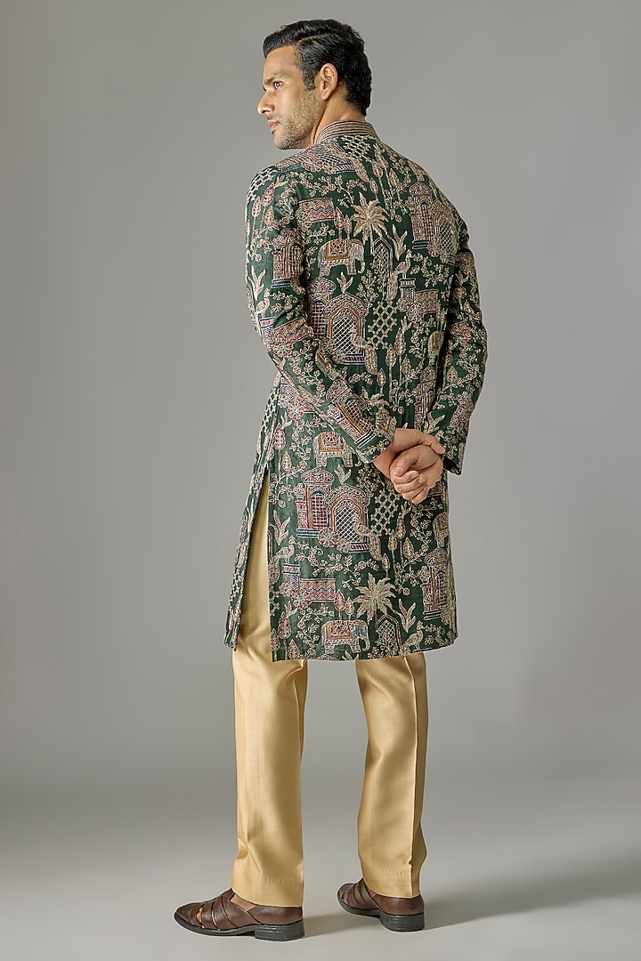 Dark Olive Silk Zari Embroidered Kurta Set by RE CHANNEL at Pernia's Pop Up Shop