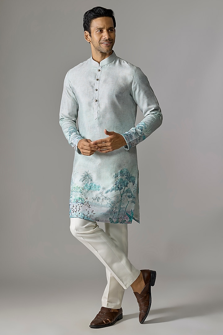 Sea Bluish Green Silk Cutdana Embroidered Kurta Set by RE CHANNEL at Pernia's Pop Up Shop