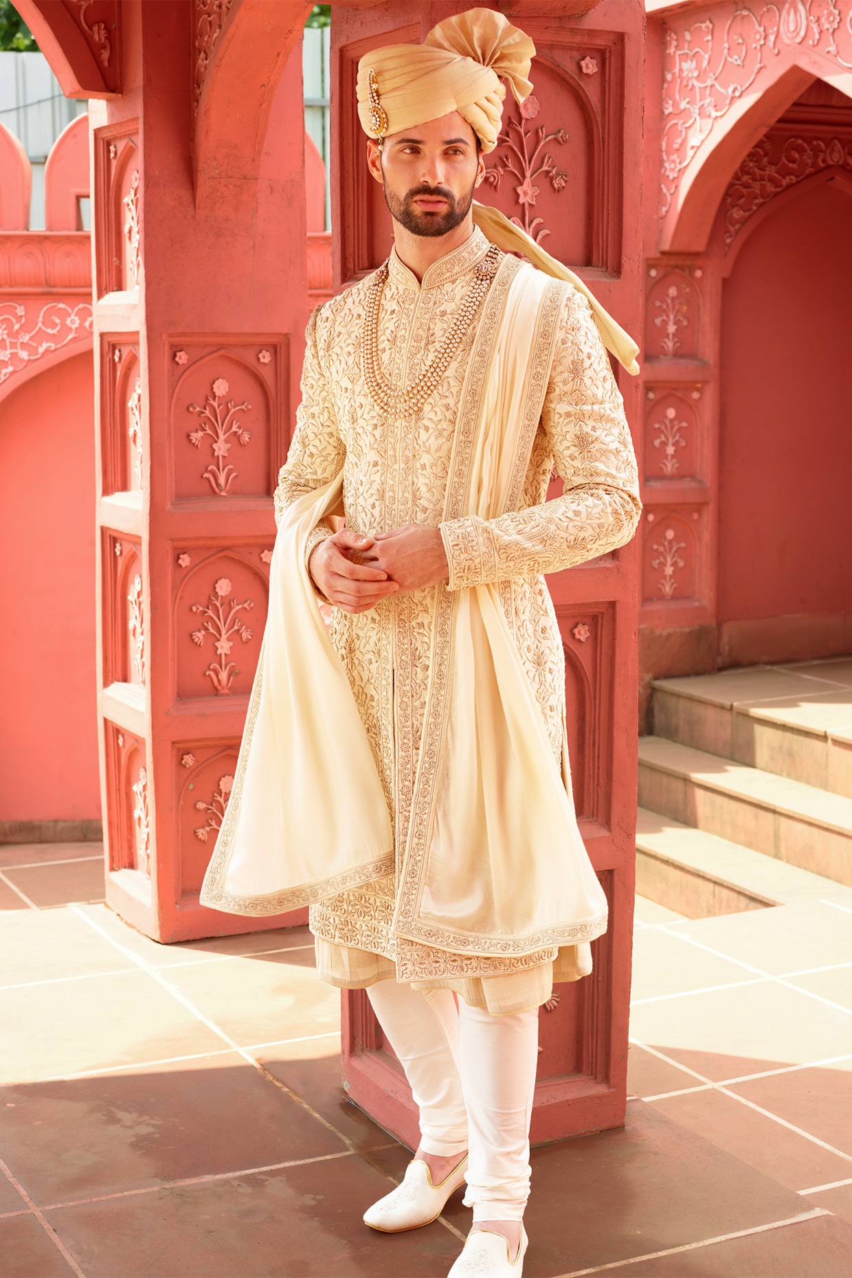 Golden colour sherwani hot sale for groom