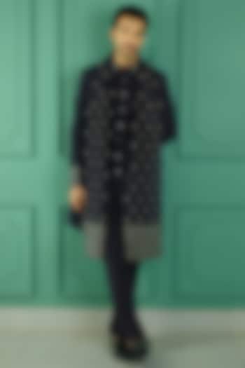 Navy Blue Imported Suiting Fabric Cutdana Embroidered Indo-Western Set by RE CHANNEL at Pernia's Pop Up Shop