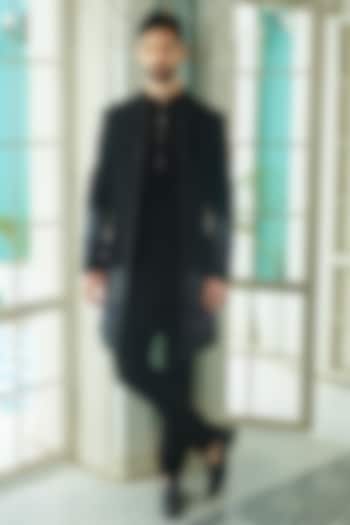 Black Japanese Suiting Fabric Beads Embroidered Indo-Western Set by RE CHANNEL at Pernia's Pop Up Shop