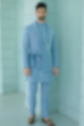 Sky Blue Imported Suiting Fabric Sequins Embroidered Asymmetrical Indo-Western Set by RE CHANNEL at Pernia's Pop Up Shop