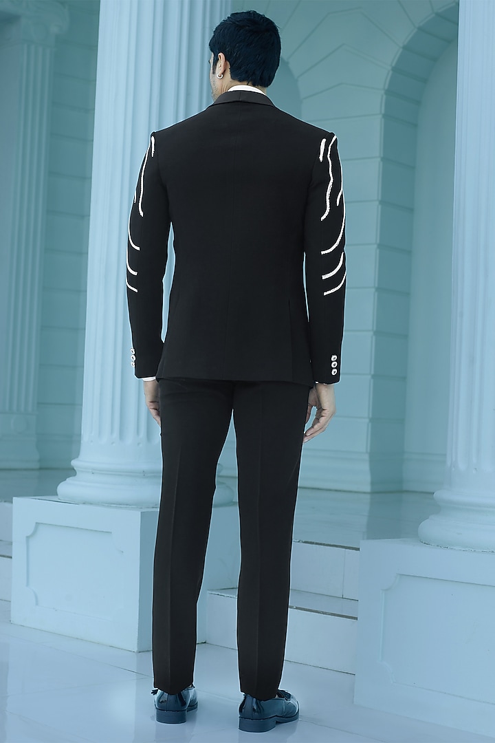 Black Japanese Suiting Fabric Sequins Embroidered Tuxedo Set by RE CHANNEL at Pernia's Pop Up Shop