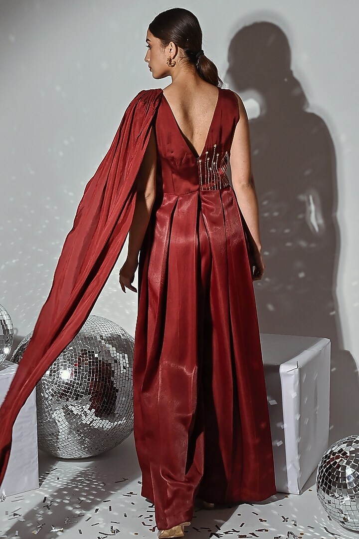 Maroon Hand Embroidered Jumpsuit by Reda by Mansha at Pernia's Pop Up Shop
