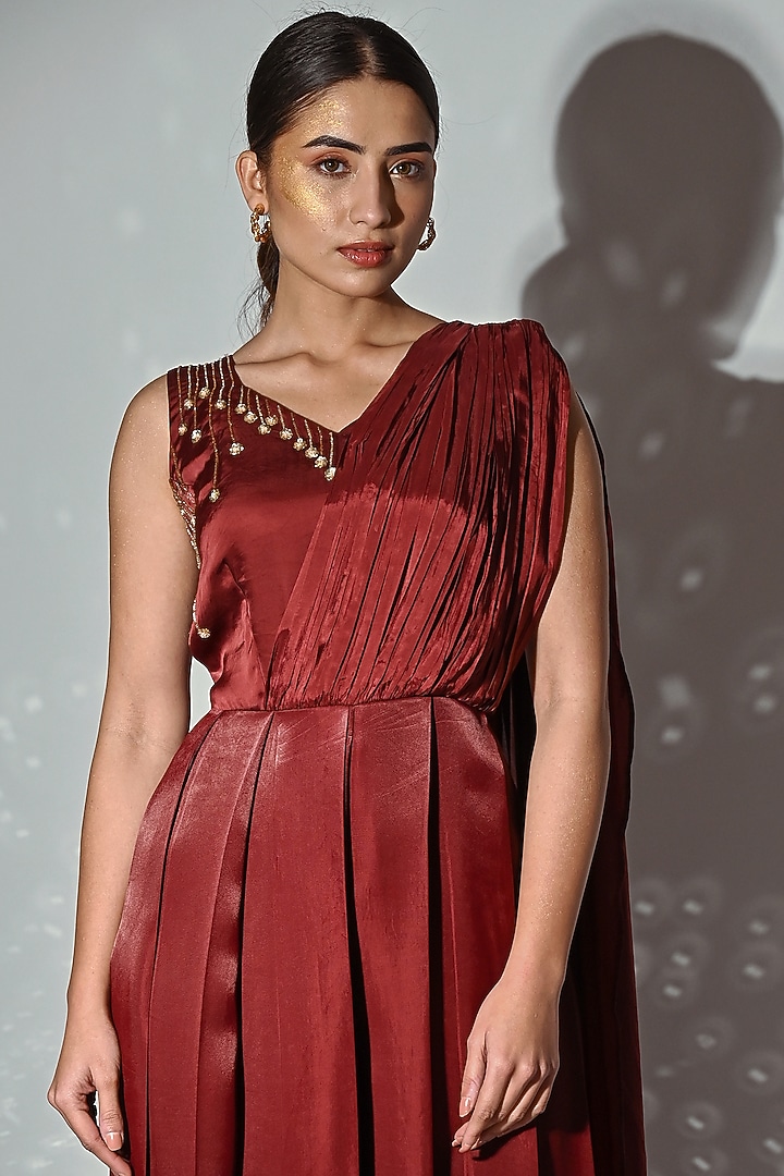 Maroon Hand Embroidered Jumpsuit by Reda by Mansha at Pernia's Pop Up Shop