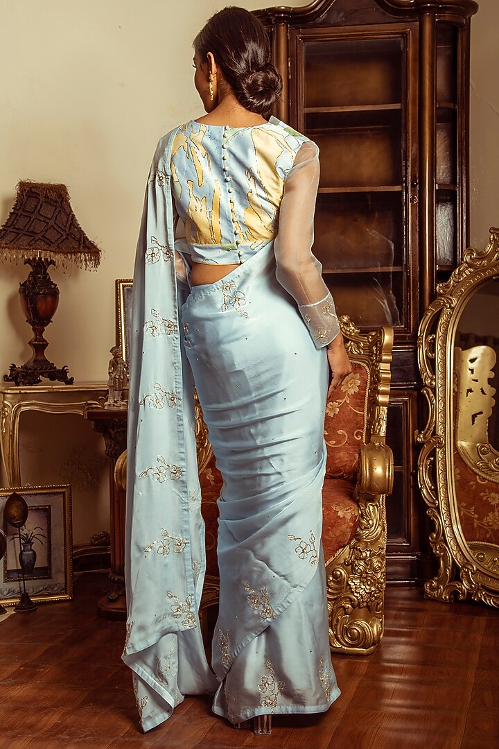 Sky Blue Embroidered Party Wear Saree Set by Reda by Mansha at Pernia's Pop Up Shop