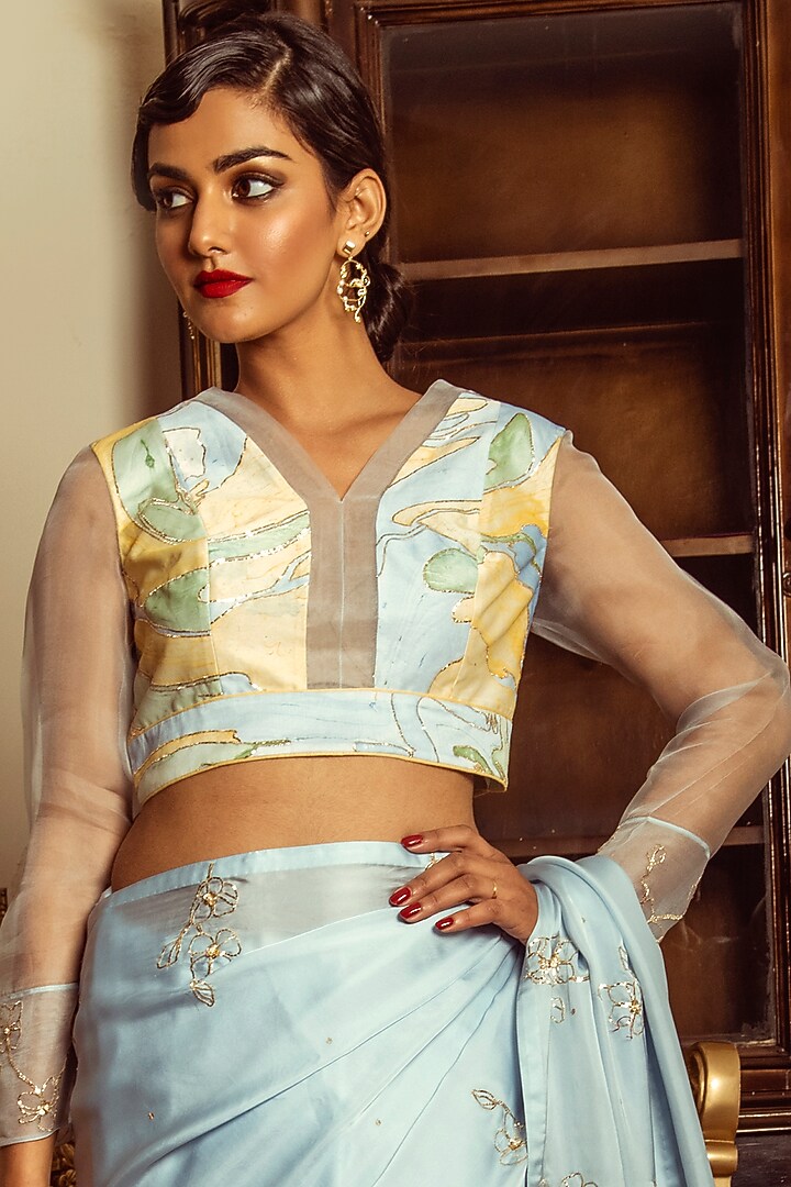 Sky Blue Embroidered Party Wear Saree Set by Reda by Mansha at Pernia's Pop Up Shop