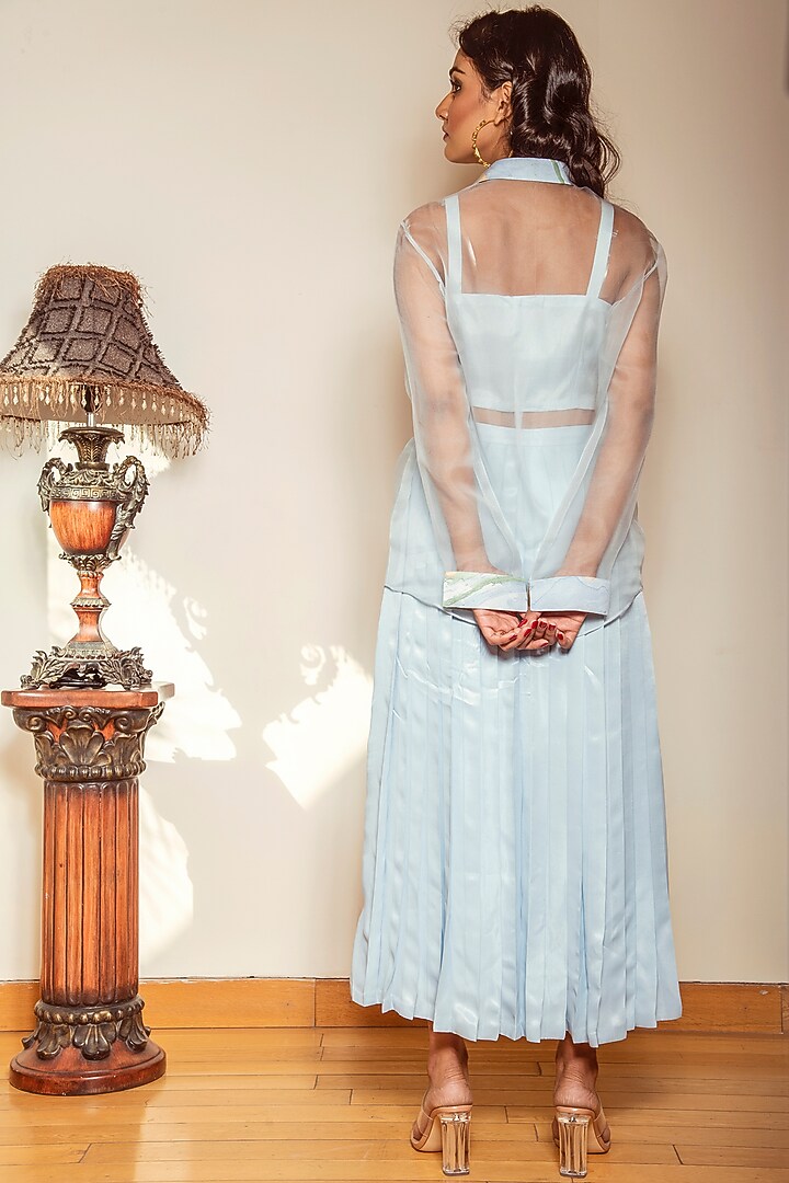 Sky Blue Satin Taffeta Skirt Set by Reda by Mansha at Pernia's Pop Up Shop