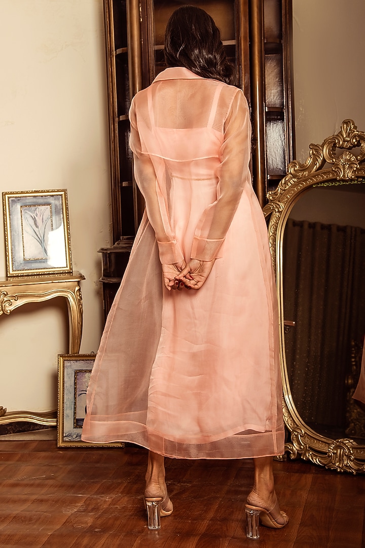 Peach Hand Embroidered Jacket Dress by Reda by Mansha at Pernia's Pop Up Shop