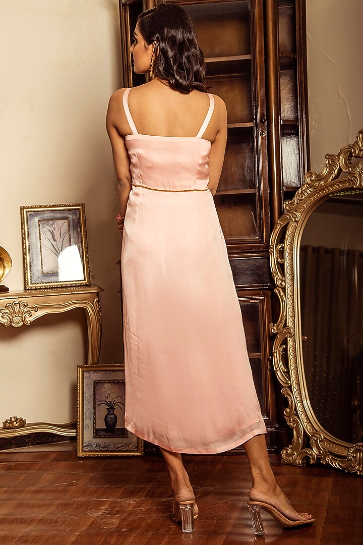 Peach Hand Embroidered Jacket Dress by Reda by Mansha at Pernia's Pop Up Shop